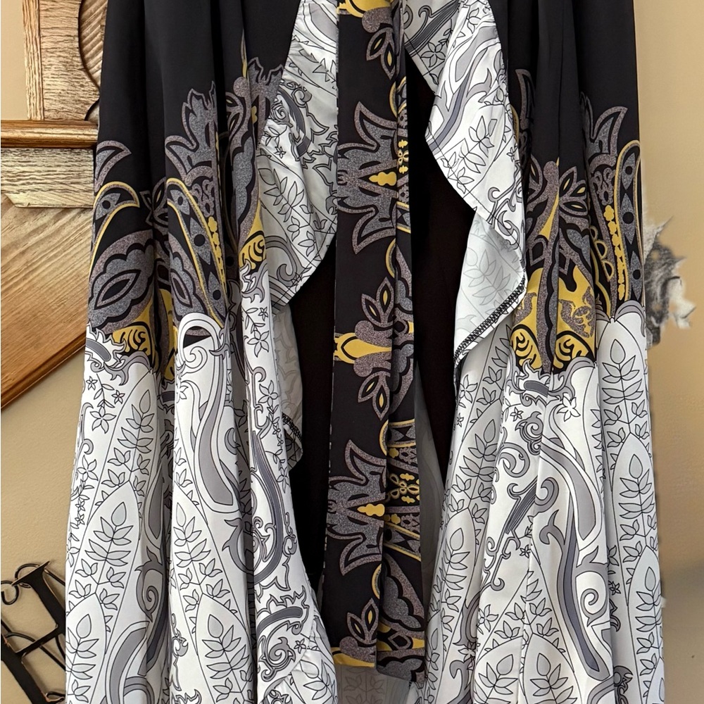 Black and White Paisley with Yellow Accents pants with split skirt